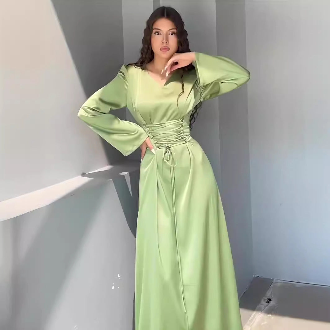 Women's Lace-up Waist V-neck Slim Dress – Aloha Miss