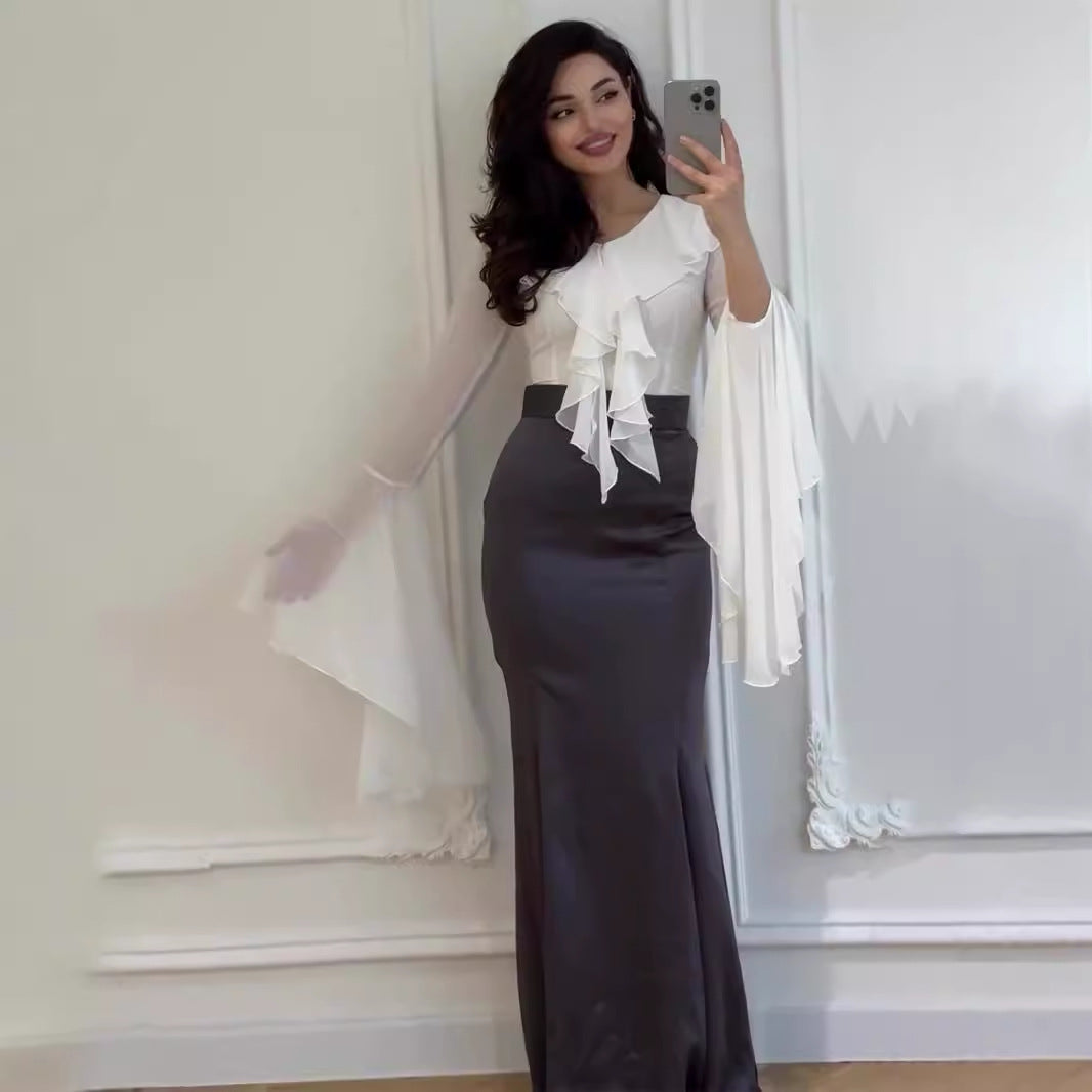 Patchwork Hip-hugging Slim Lace-up Dress