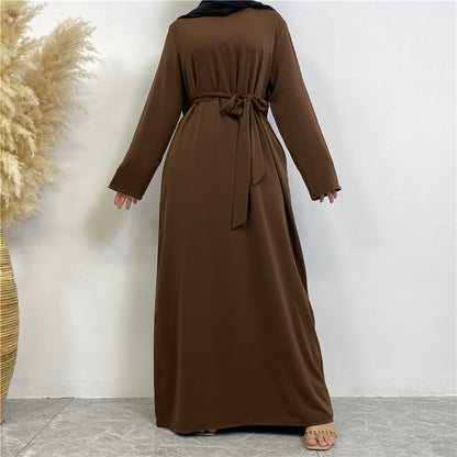 Women's Plain Lace-up Pocket Abaya Dress