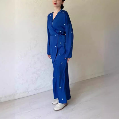 Printed Crewneck Long-sleeved Dress Set