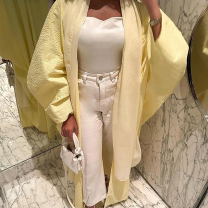 Stylish Yellow Open Front Abaya