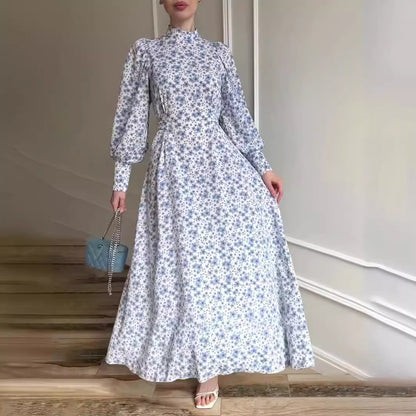 Women's Loose Lace-up Floral Satin Dress