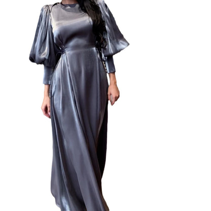 Women's Long-sleeved Satin Slim Tie Dress