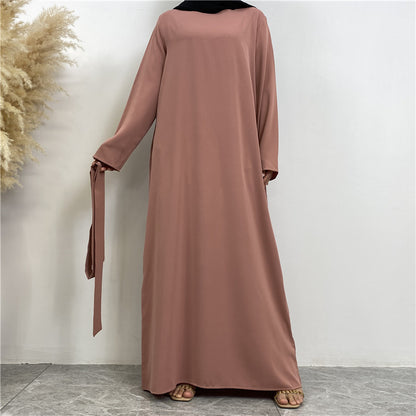 Women's Plain Lace-up Pocket Abaya Dress