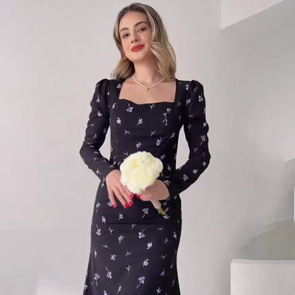 Women's Waist-cinching Long-sleeved Dresses
