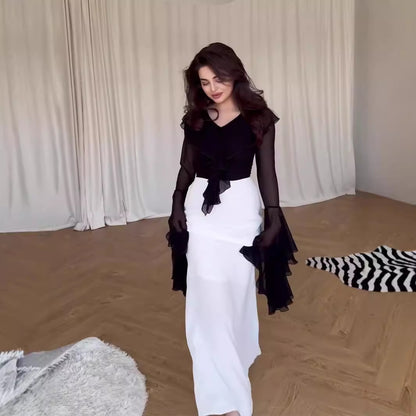Patchwork Hip-hugging Slim Lace-up Dress