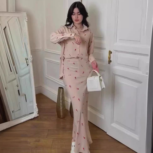 Women's Two-piece Lapel Printed Dress
