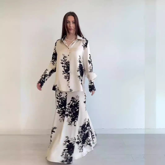 Women's Satin Print Skirt Set