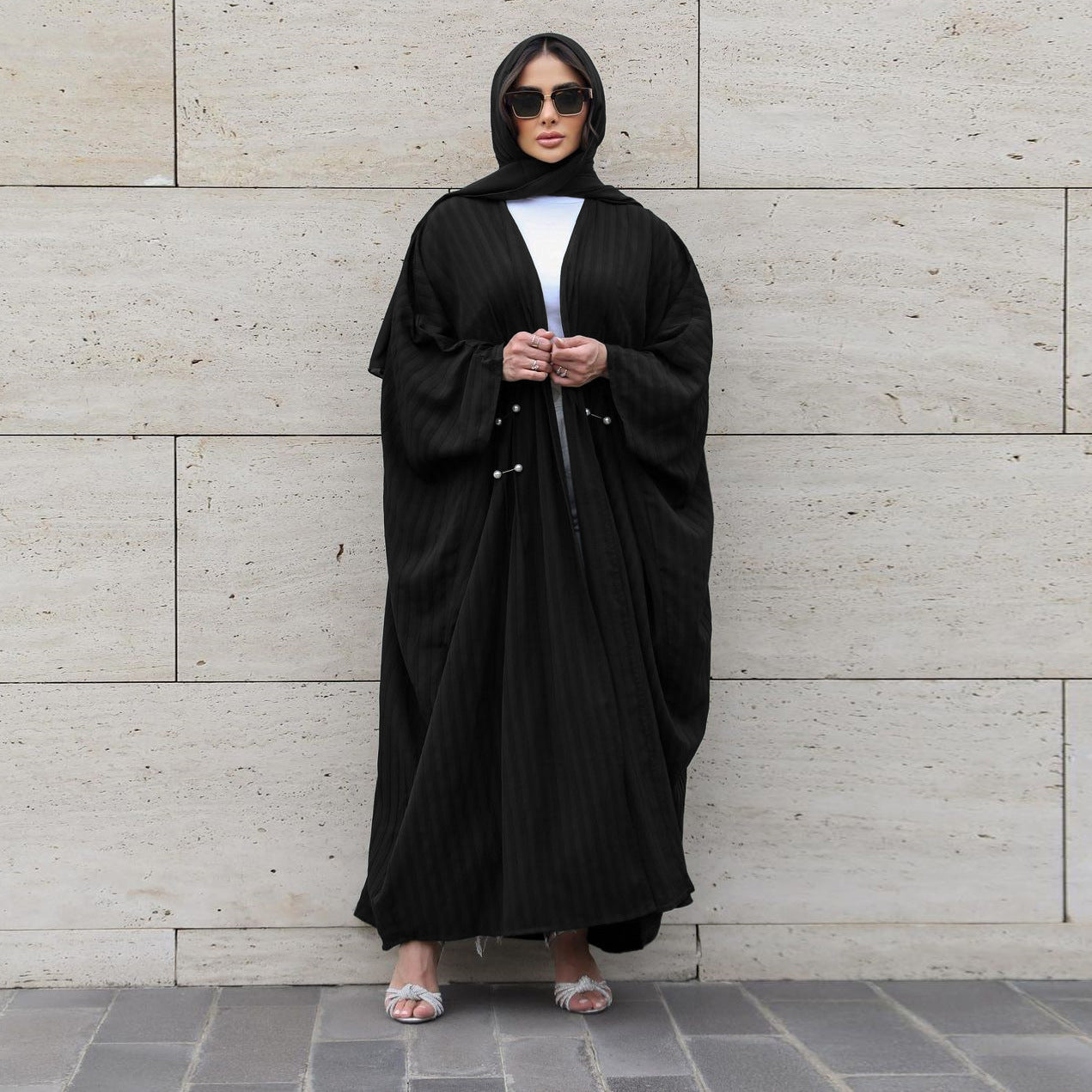 Sophisticated Black Open Abaya Robe