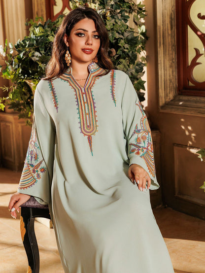 Women's Embroidered Rope Pullover Dress - LightGreen