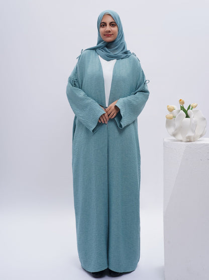 Elegant Textured Open Abaya with Bow Decortion