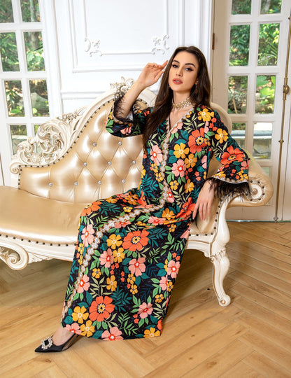 Beautiful Long Sleeve Floral Maxi Dress - Floral