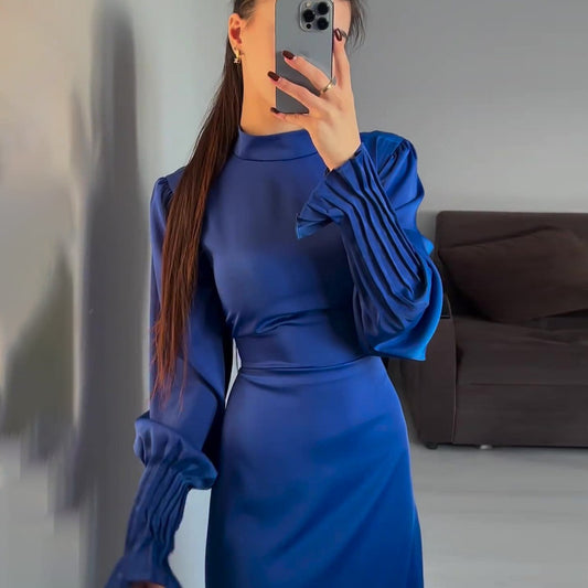 Women's Pleated Cuff Waist-cinching Dress