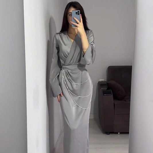 Women's Loose V-neck Tie Dress