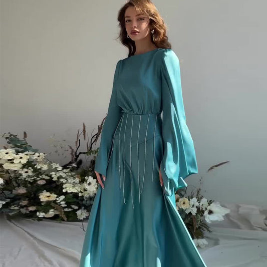 Loose-fitting Floral Satin Lace-up Dress