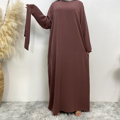 Women's Plain Lace-up Pocket Abaya Dress