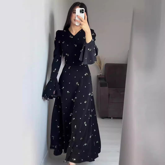 Ruffled Sleeves Cinched Waist Floral Gentle Wind Dress