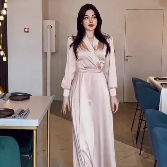 Women's Long Tie Waist-cinching Long-sleeved Dress