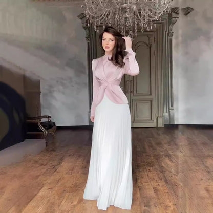 Women's Pressed Pleated Long-sleeved Dress