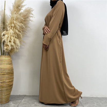 Women's Plain Lace-up Pocket Abaya Dress