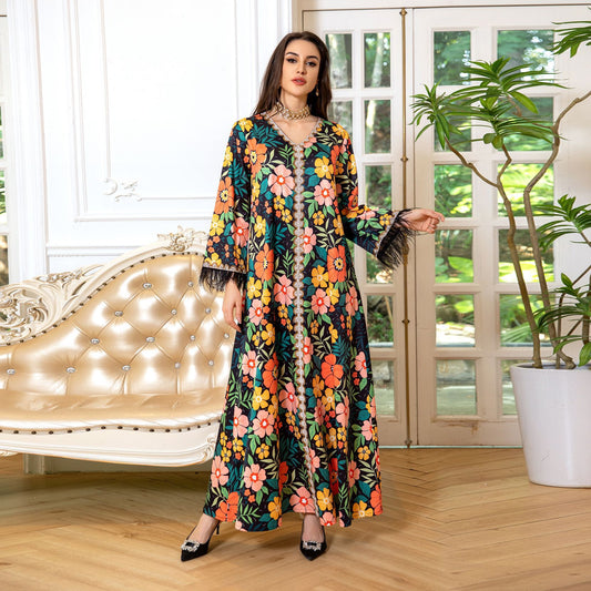 Beautiful Long Sleeve Floral Maxi Dress - Floral