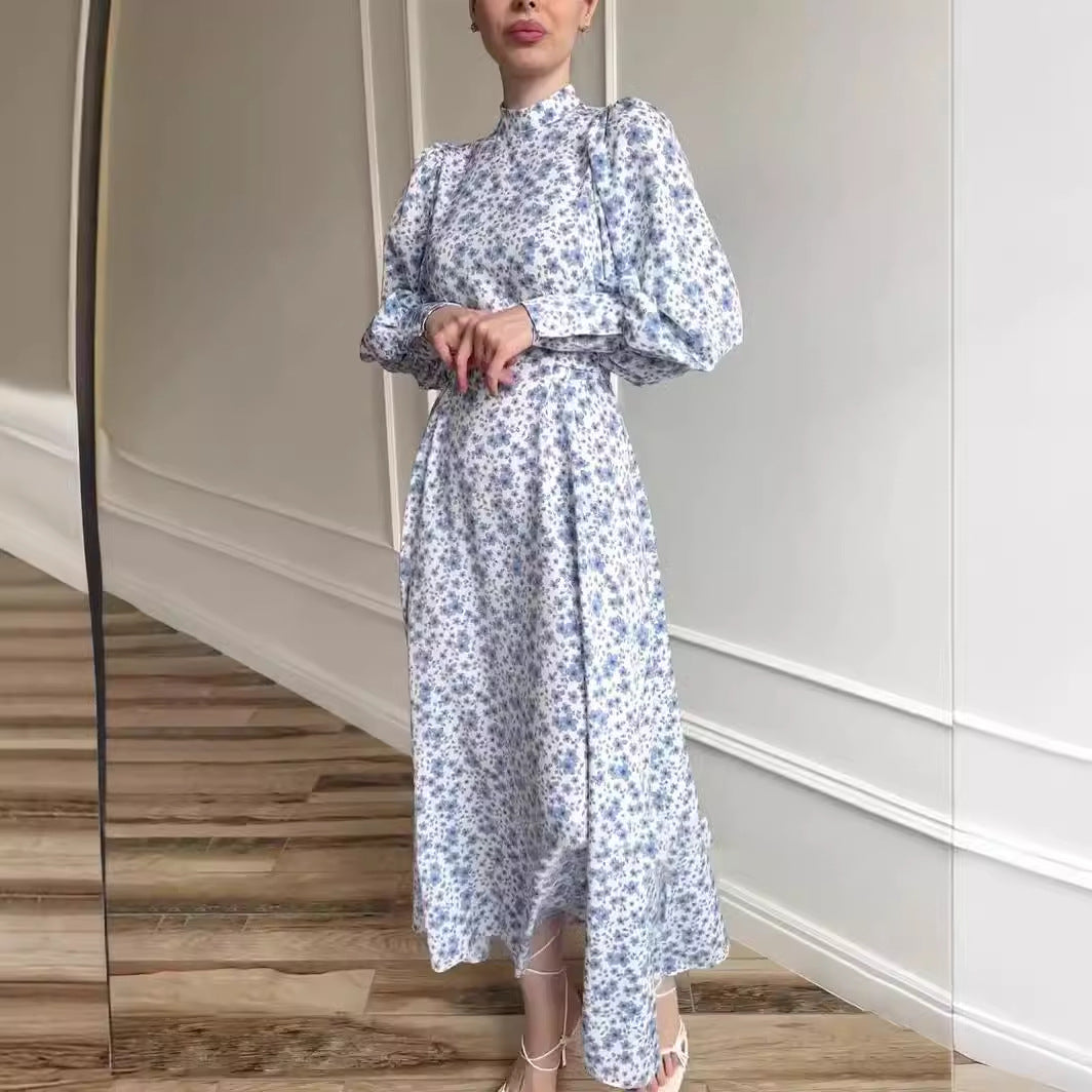 Women's Loose Lace-up Floral Satin Dress