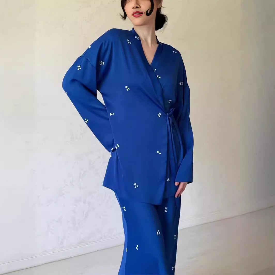Printed Crewneck Long-sleeved Dress Set