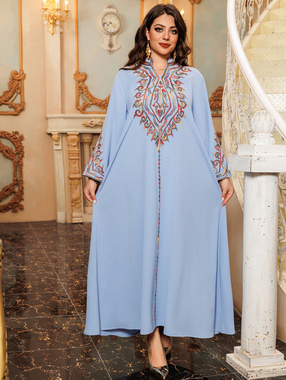 Stylish Floral Long Sleeve Dress - SkyBlue
