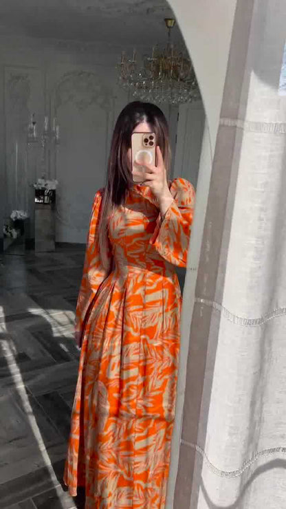 Printed Waist-cinching Midi Dress
