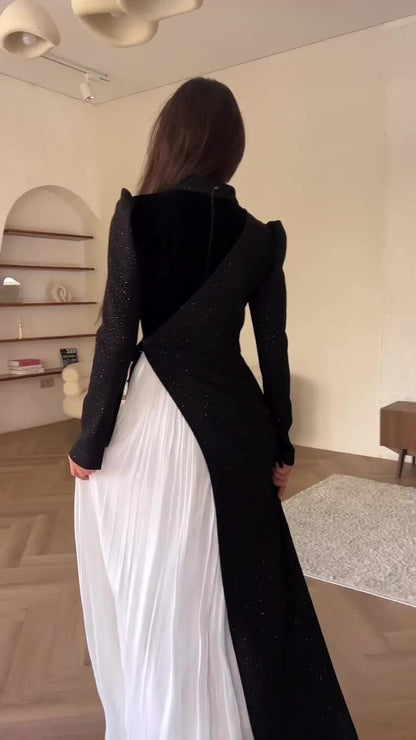 Women's Long-sleeved Panels Fake Two-piece Dresses