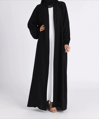 Classic Solid Open Abaya with Shrinking Cuffs
