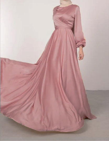 Satin Abaya Crossed Belted Evening Dress - Pink