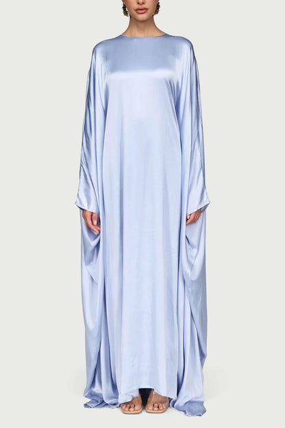 Satin Butterfly Maxi Dress-Pastel Blue