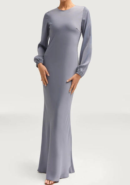Sophia Heavy Satin Maxi Abaya Dress - Misty Blue