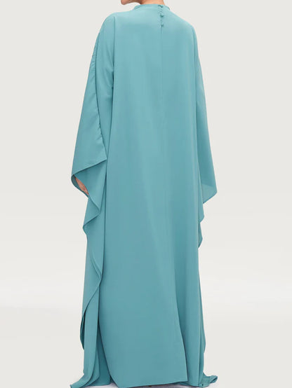 Salma Wings Inner Tie Abaya Dress - Pool Blue