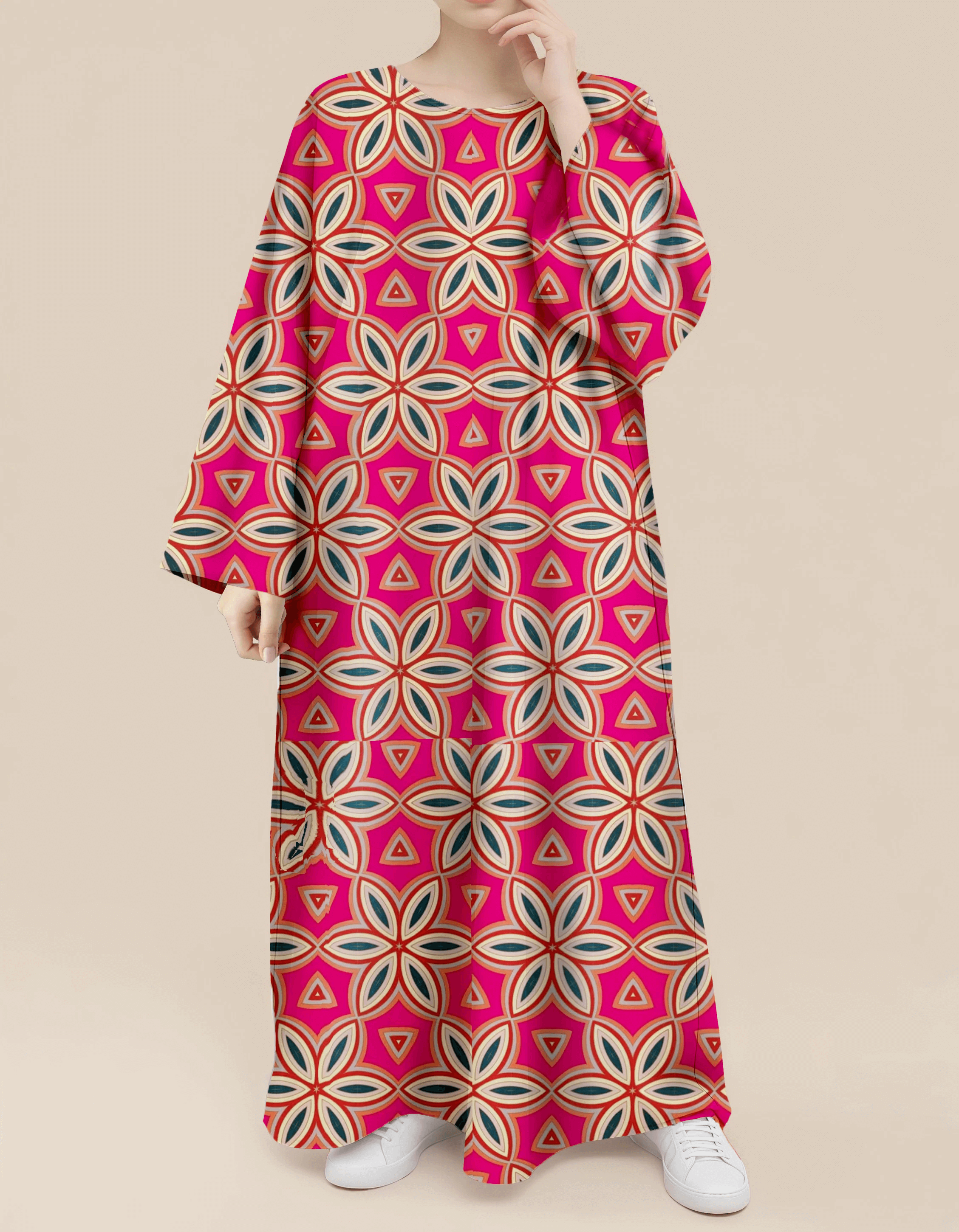 Plus Size Floral Nursing Kaftan in Geometry