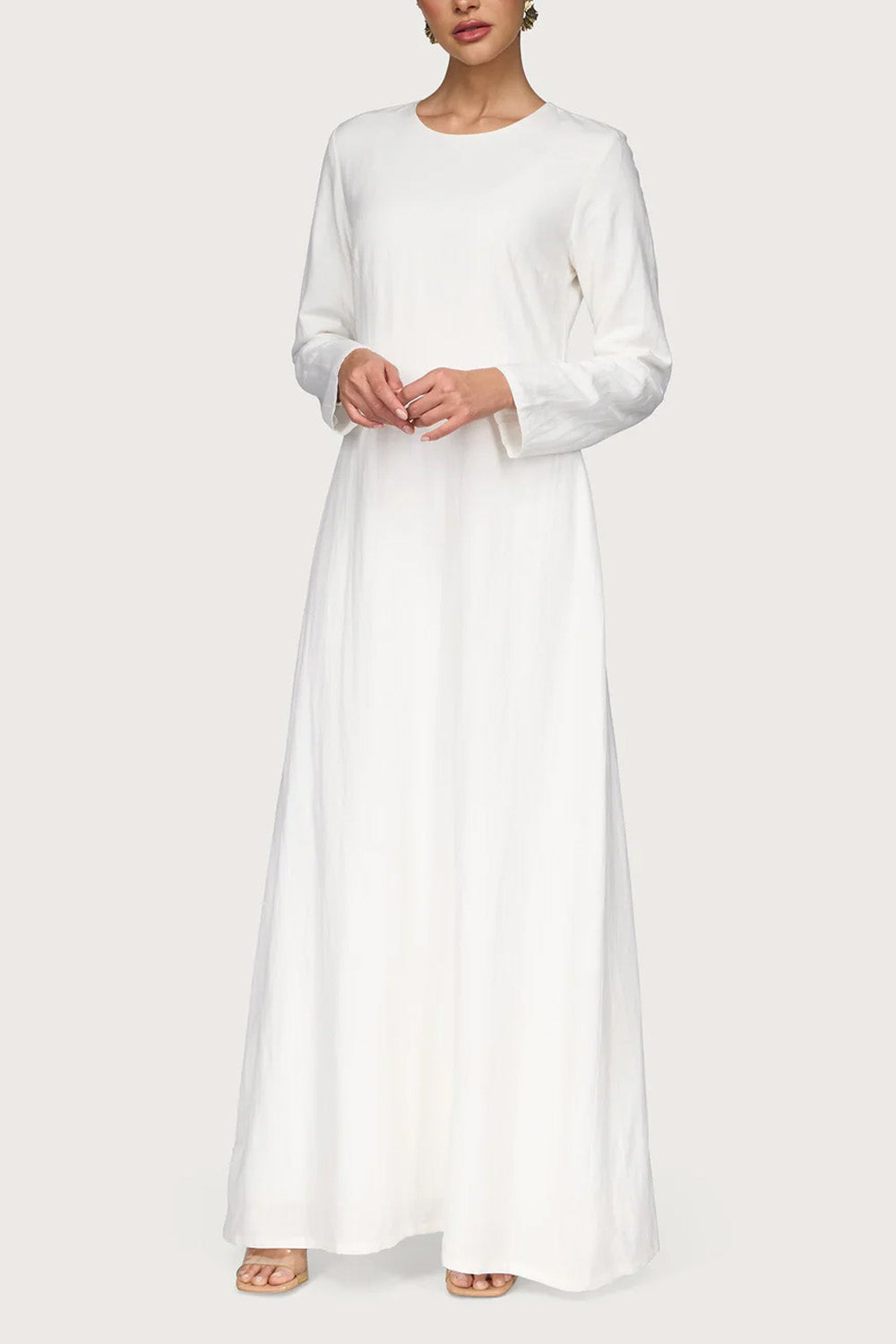 Linen Basic Maxi Dress - White
