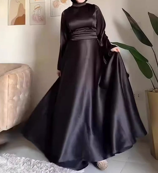 Belted Waist Ultrawide Flared Sleeve Dress