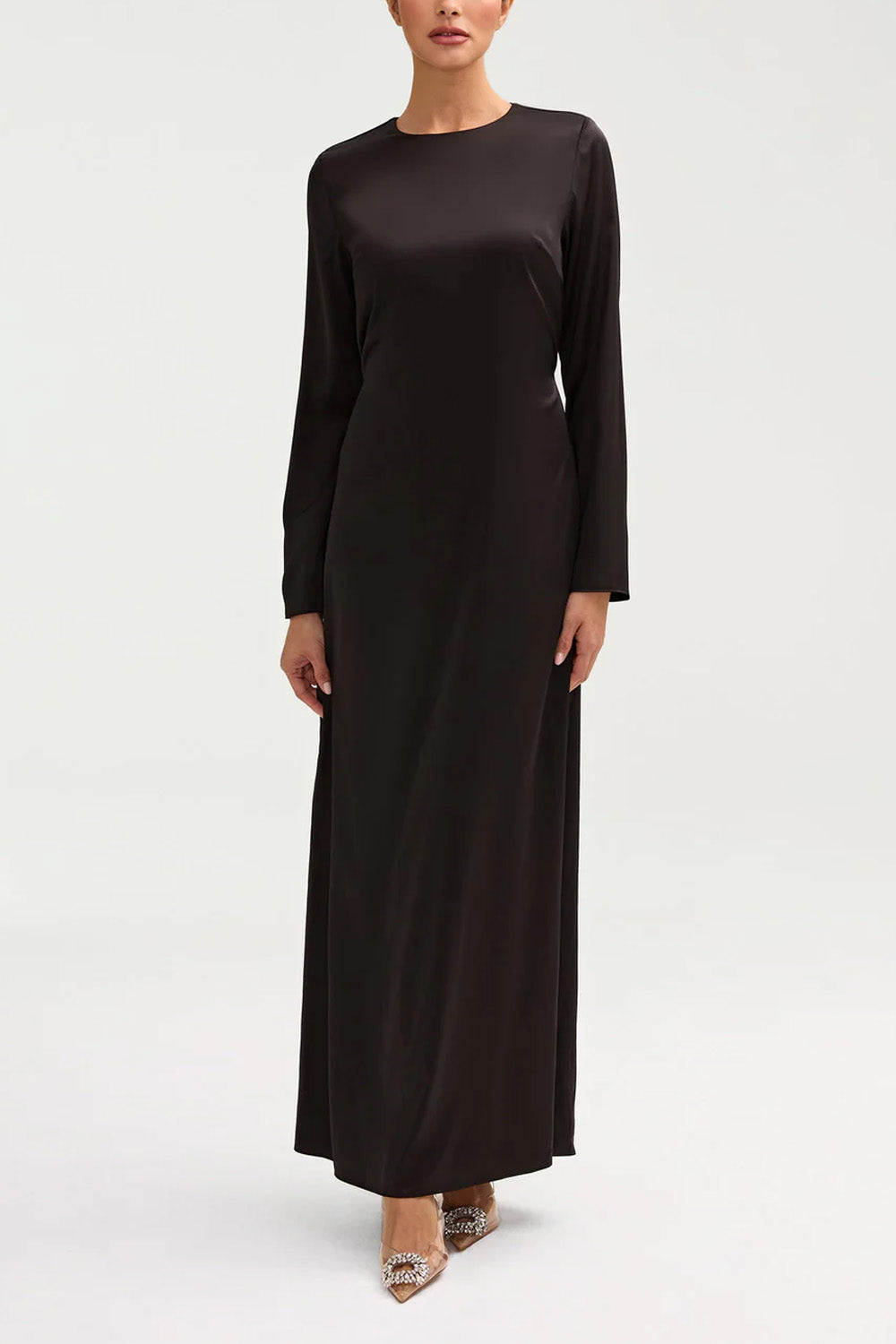 Classic Satin Maxi Dress - Black