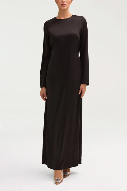 Classic Satin Maxi Dress - Black