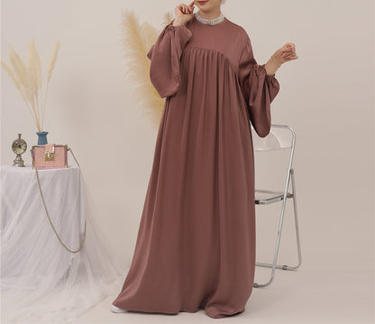 Eternal Blossom Satin Abaya Dress - Cinnamon