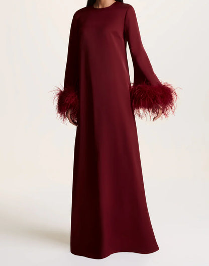 Feather Cuff A Line Maxi Abaya Dress