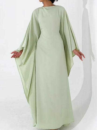 Elegant Satin-Textured High-Shine Abaya Maxi Dress for Women-Green