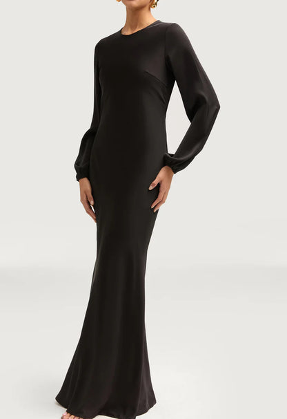 Sophia Heavy Satin Maxi Abaya Dress - Night Black