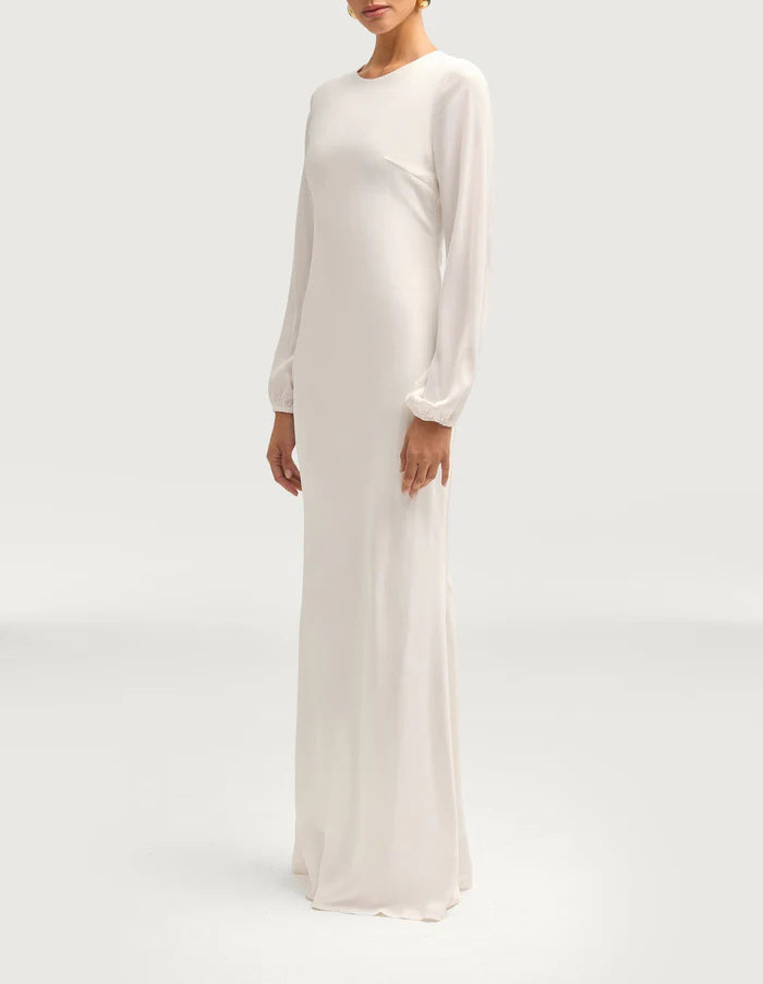 Sophia Heavy Satin Maxi Abaya Dress - Pure White