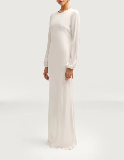 Sophia Heavy Satin Maxi Abaya Dress - Pure White