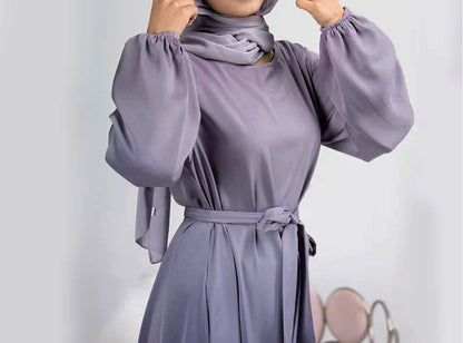 Zeenat Solid Satin Abaya Dress - Lilacs