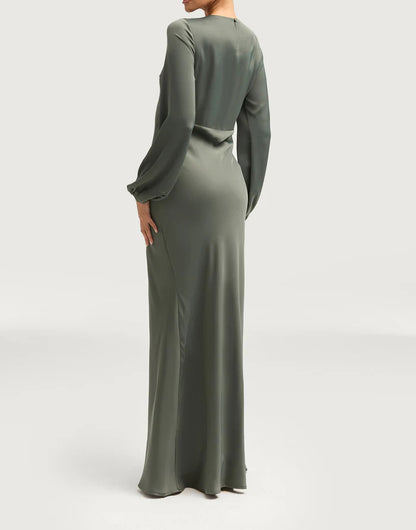 Sophia Heavy Satin Maxi Abaya Dress - Free Sage