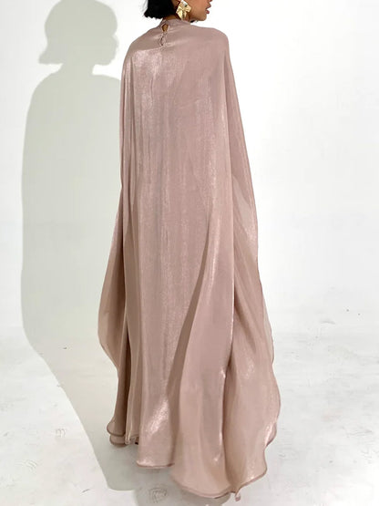 Elegant Satin-Textured High-Shine Abaya Maxi Dress for Women-Lotus Root Pink