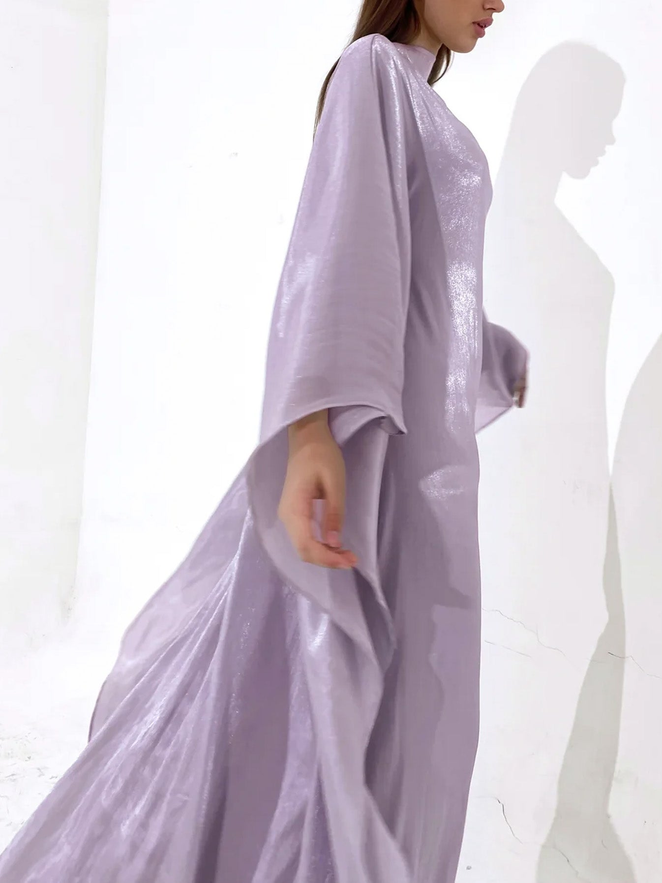 Elegant Satin-Textured High-Shine Abaya Maxi Dress for Women-Purple